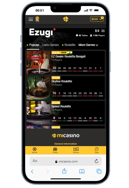 Casino en Vivo en MiCasino desde dispositivos móviles